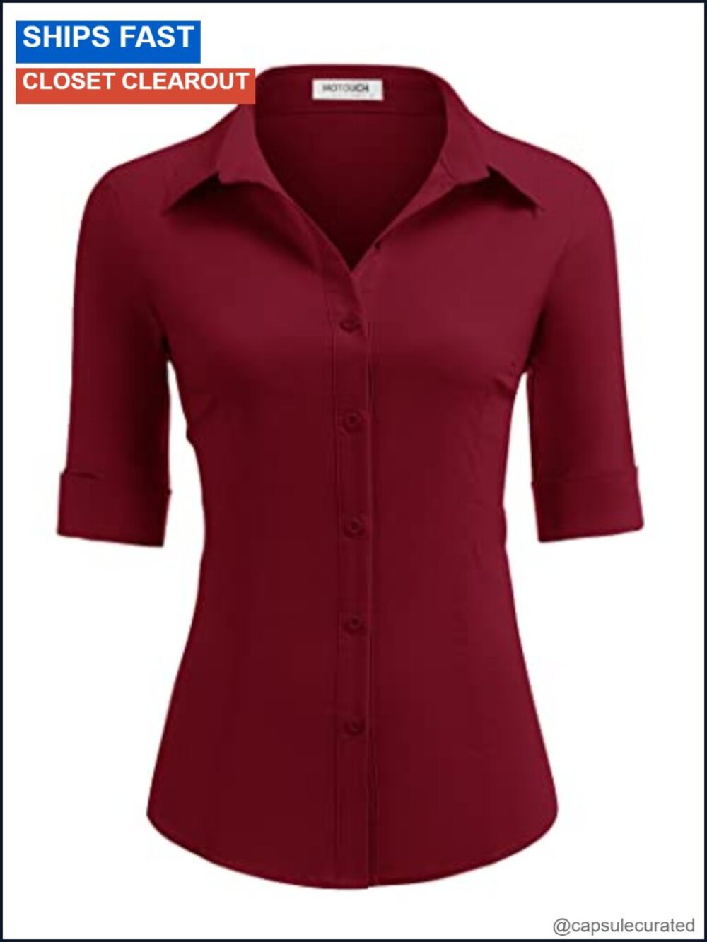 Women's 3/4 Sleeve Button Down Stretch Blouse Cotton Blend Business Top